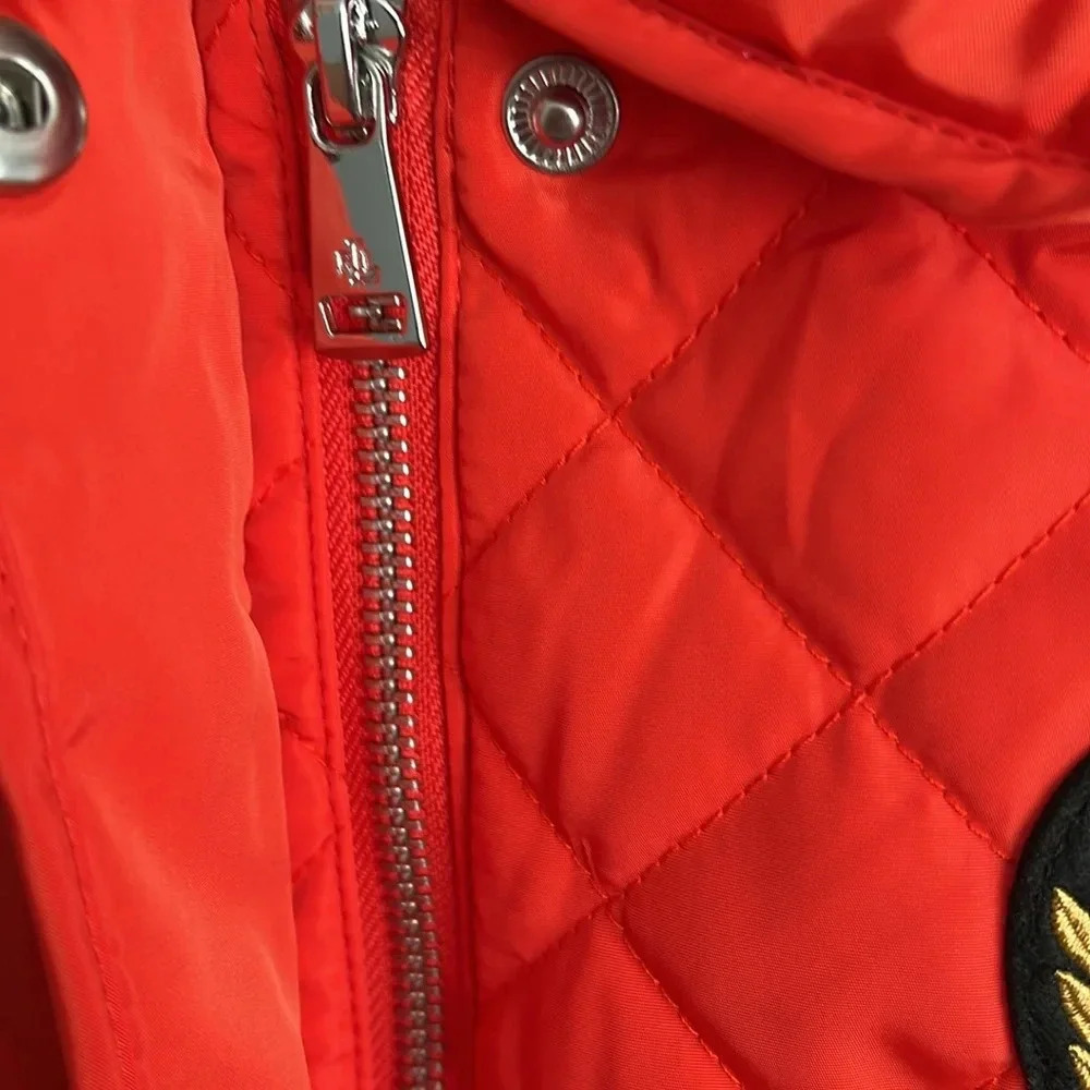 Ralph Lauren Quilted Embroidered Crest Patch Vest Zip Snap Lined Orange Sz S NWT - Picture 9 of 16